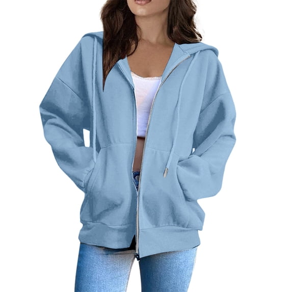 XIAOCHA Womens Oversized Zip Up Hoodie Drop Shoulder Long Sleeve Kangaroo Pocket Hooded Sweatshirt Lightweight Casual Daily Wear Pullover Jacket