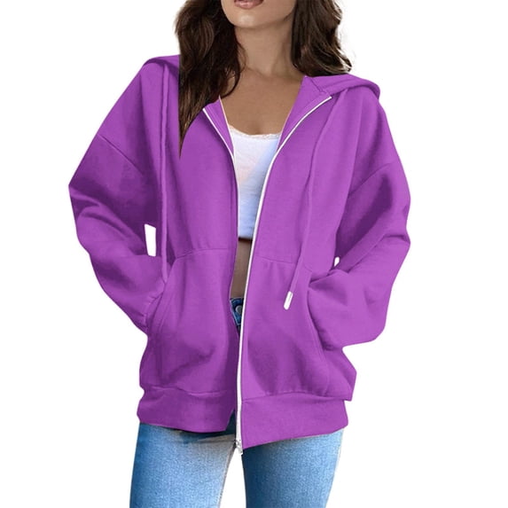 XIAOCHA Womens Oversized Zip Up Hoodie Drop Shoulder Long Sleeve Kangaroo Pocket Hooded Sweatshirt Lightweight Casual Daily Wear Pullover Jacket