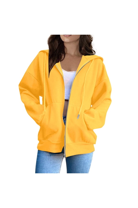 Womens Oversized Full Zip Kangaroo Pocket Hoodie Long Sleeve Hooded Zip Up Jacket Cozy Casual Streetwear Hoodies