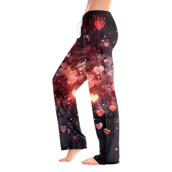 XIAOCHA Womens Pajamas Pants Heart Print Soft Comfortable Straight Leg Pants Relaxing Elastic Waist Baggy Long Pants Sleepwear