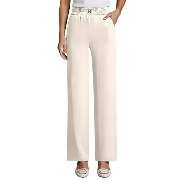 XIAOCHA Womens Pants Elastic High Waist Wide Leg Trousers Pure Color Elegant With Pockets Simple Loose Fit Long Sweatpants