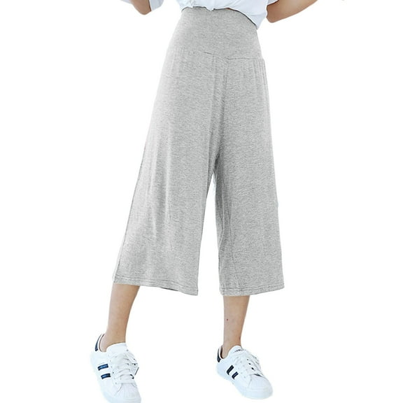 XIAOCHA Womens Pants Oversize Solid Color High Waisted Wide Leg Capris Versatile Slim Fitting Drapey Cropped Trousers Daily Wear