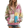 thumbnail image 1 of XIAOCHA Womens Patchwork Floral Zip Up Hoodie Multi Panel Print Street Full Zip Sweatshirt, 1 of 4