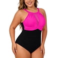 thumbnail image 1 of XIAOCHA Womens Plus Size One-Piece Swimsuit Mesh Panel Tummy Control Beach Pool Bathing Suit, 1 of 6