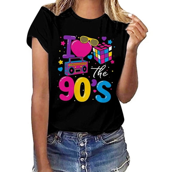 XIAOCHA Womens Retro T Shirt Rolled Sleeve 90s Graphic Print Tee Soft Casual Party Top