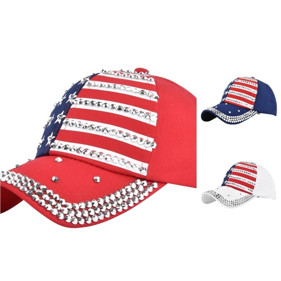 XIAOCHA Womens Rhinestone‑Decorated Baseball Cap Fashion Party Usa Ball Hat,Red