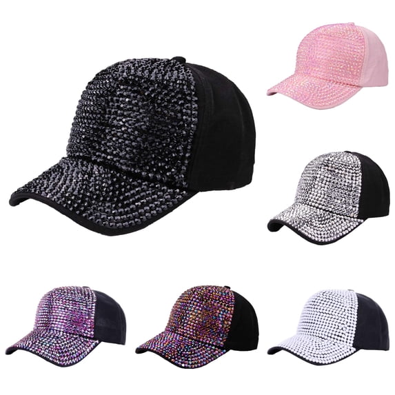 XIAOCHA Womens Rhinestone Mesh Trucker Cap Adjustable Hat Band Ball Hat,Black