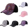 thumbnail image 1 of XIAOCHA Womens Rhinestone Mesh Trucker Cap Adjustable Hat Band Ball Hat,Red, 1 of 5