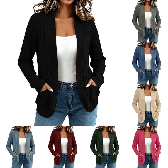 XIAOCHA Womens Ribbed Knit Cardigan Open Front Long Sleeve Pocket Outerwear Sweater
