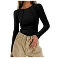 thumbnail image 1 of XIAOCHA Womens Ribbed Seam Bodysuit Fitted Long Sleeve Crew Neck Pullover Tops Stretchy Edgy Weekend Bodysuits, 1 of 9