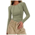 thumbnail image 1 of XIAOCHA Womens Ribbed Seam Bodysuit Fitted Long Sleeve Crew Neck Pullover Tops Stretchy Edgy Weekend Bodysuits, 1 of 9