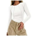 thumbnail image 1 of XIAOCHA Womens Ribbed Seam Bodysuit Fitted Long Sleeve Crew Neck Pullover Tops Stretchy Edgy Weekend Bodysuits, 1 of 9