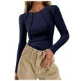 thumbnail image 1 of XIAOCHA Womens Ribbed Seam Bodysuit Fitted Long Sleeve Crew Neck Pullover Tops Stretchy Edgy Weekend Bodysuits, 1 of 9