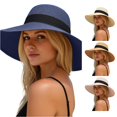 thumbnail image 1 of XIAOCHA Womens Ribbon‑Accent Straw Hat Wide‑Brim Sun Hat Outdoor Bucket Hat,Blue, 1 of 4