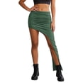 thumbnail image 1 of XIAOCHA Womens Ruched Asymmetrical Maxi Skirt High Waist Slit Bodycon Party Club Skirts, 1 of 4