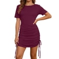 thumbnail image 1 of XIAOCHA Womens Ruched Drawstring Dress Bodycon Short Sleeve Crew Neck Mini Dress Soft Casual Daily Dresses, 1 of 4