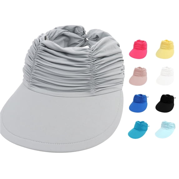 XIAOCHA Womens Ruched Sun Visor Wide Brim Sun Protection Outdoor Visor Hat,Grey