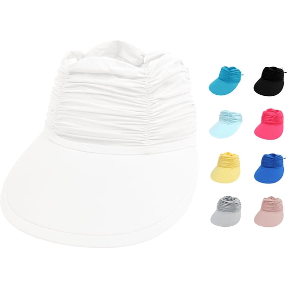 XIAOCHA Womens Ruched Sun Visor Wide Brim Sun Protection Outdoor Visor Hat,White