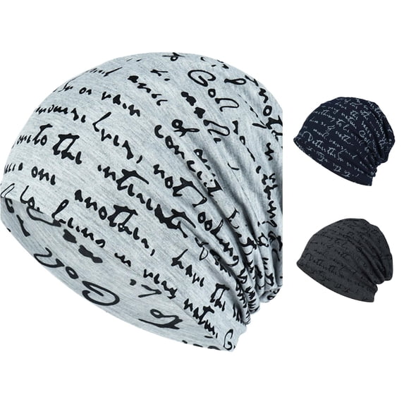 XIAOCHA Womens Script Print Slouchy Beanie Breathable Casual Skull Cap,GY2