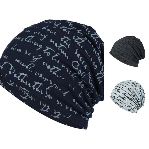 XIAOCHA Womens Script Print Slouchy Beanie Breathable Casual Skull Cap,Navy