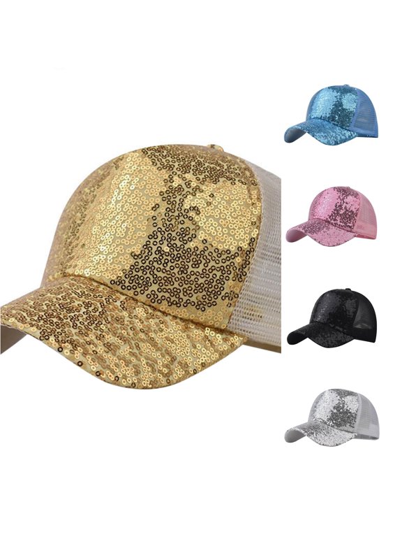 Womens Sequin Mesh Trucker Cap Breathable Structure Party Ball Hat,Yellow