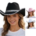 thumbnail image 1 of XIAOCHA Womens Sequin‑Trim Cowboy Hat Wide‑Brim Sun Hat Rodeo Bucket Hat,Black, 1 of 6