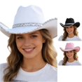 thumbnail image 1 of XIAOCHA Womens Sequin‑Trim Cowboy Hat Wide‑Brim Sun Hat Rodeo Bucket Hat,White, 1 of 6
