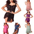 thumbnail image 1 of XIAOCHA Womens Sheer Lace Lingerie Off Shoulder Ruffle Bow Decor Nightgown, 1 of 4