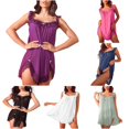 thumbnail image 1 of XIAOCHA Womens Sheer Lace Lingerie Off Shoulder Ruffle Bow Decor Nightgown, 1 of 4