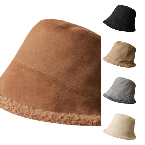 XIAOCHA Womens Sherpaâ Bucket Hat Solid Sun Hat Warm Winter Daily Casual Hat,Brown