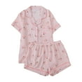 thumbnail image 1 of XIAOCHA Womens Short Sleeve Pajama Set Casual Printed Button Front Top With Pockets Shorts Pajama Outfit Comfortable Lightweight Sleepwear, 1 of 5
