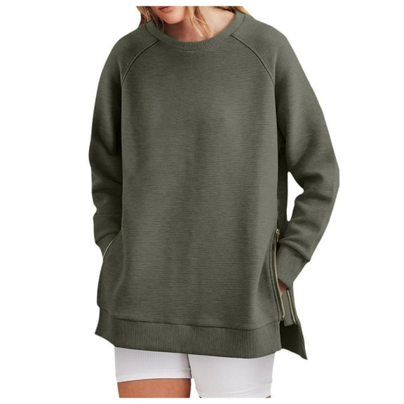XIAOCHA Womens Side-Zip Sweatshirt Oversized Raglan-Sleeve Pullover Top Soft Comfort Casual Sweatshirts