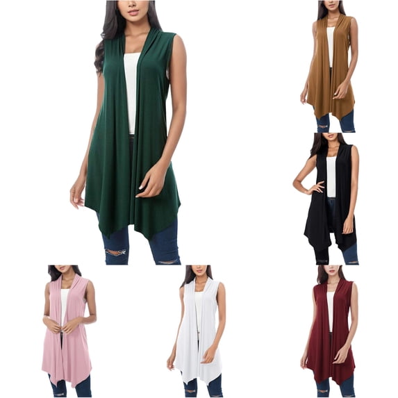 XIAOCHA Womens Sleeveless Knit Vest Open Front Asymmetric Hem Long Layering Cardigan