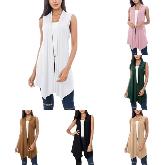 XIAOCHA Womens Sleeveless Knit Vest Open Front Asymmetric Hem Long Layering Cardigan