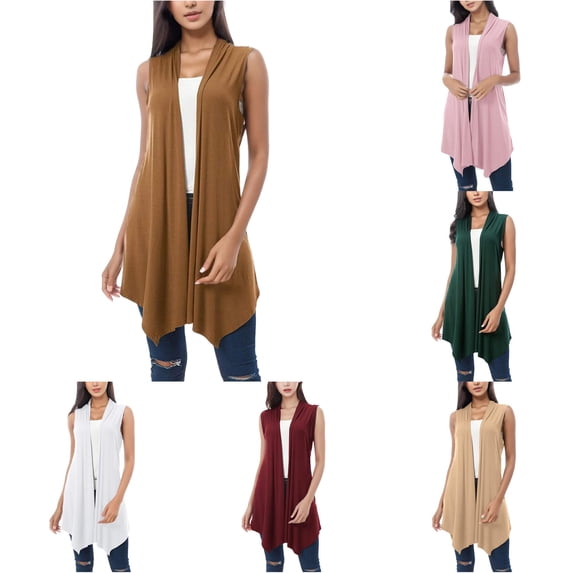 XIAOCHA Womens Sleeveless Knit Vest Open Front Asymmetric Hem Long Layering Cardigan