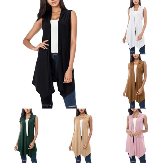 XIAOCHA Womens Sleeveless Knit Vest Open Front Asymmetric Hem Long Layering Cardigan