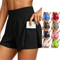 thumbnail image 1 of XIAOCHA Womens Solid Athletic Shorts Smocked High Waist Side Split Pocket Gym Bermudas, 1 of 8