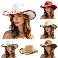 thumbnail image 1 of XIAOCHA Womens Solid Cowboy Hat Shell Bead Trimming Outdoor Farm Wide Brim Western Hat,White2, 1 of 3