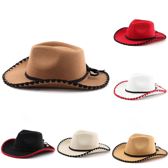 XIAOCHA Womens Solid Cowboy Hat Stitched Trimming Outdoor Farm Cowgirl Hat,Brown