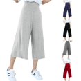 thumbnail image 1 of XIAOCHA Womens Solid Cropped Wide Leg Pants High Waist Loose Fit Daily Capris, 1 of 5