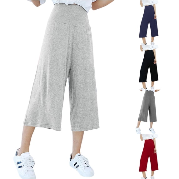 XIAOCHA Womens Solid Cropped Wide Leg Pants High Waist Loose Fit Daily Capris