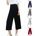 thumbnail image 1 of XIAOCHA Womens Solid Cropped Wide Leg Pants High Waist Loose Fit Daily Capris, 1 of 7