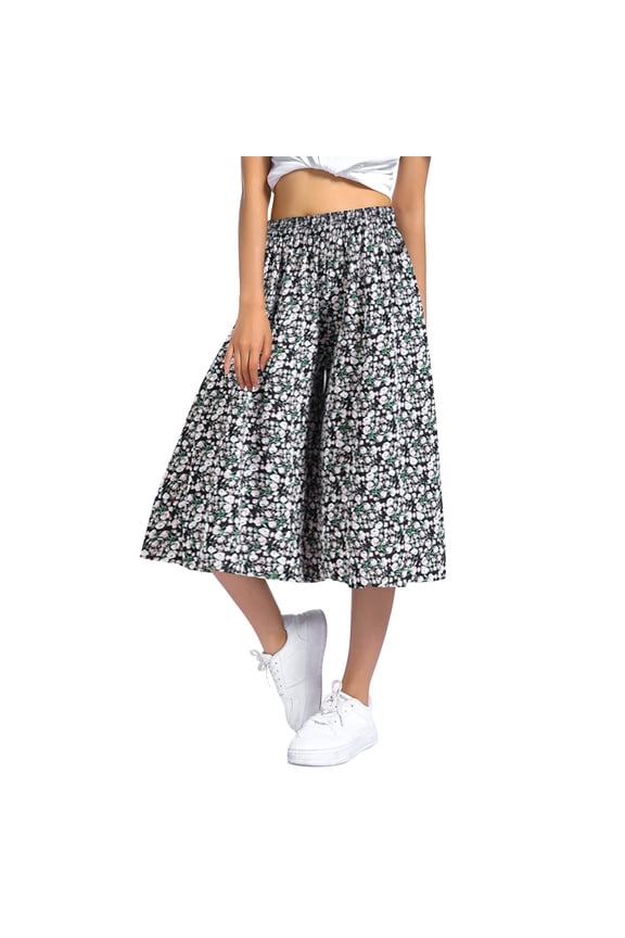 Womens Solid Culottes Skirt Pants Casual Flowy Wide Leg Cropped Trousers,Gray