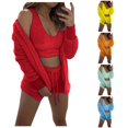 thumbnail image 1 of XIAOCHA Womens Solid Fuzzy Outfit Set Three Piece Sleeveless Loungewear Sleepwear, 1 of 7