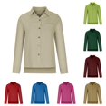 thumbnail image 1 of XIAOCHA Womens Solid Long Sleeve Shirt Collared Button Pocket Daily Casual Tops, 1 of 4