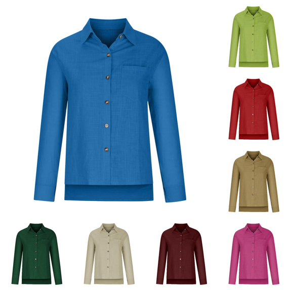 XIAOCHA Womens Solid Long Sleeve Shirt Collared Button Pocket Daily Casual Tops