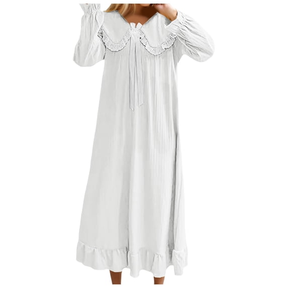 XIAOCHA Womens Solid Nightgown Ruffled Hem Long Sleeve Sleepwear