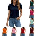 thumbnail image 1 of XIAOCHA Womens Solid Polo Shirt Collared Short Sleeve Button Placket Golf Top Casual Blouse, 1 of 4