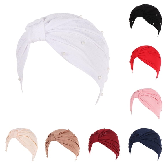 XIAOCHA Womens Solid Studded Chemo Cap Breathable Daily Head Wrap,White
