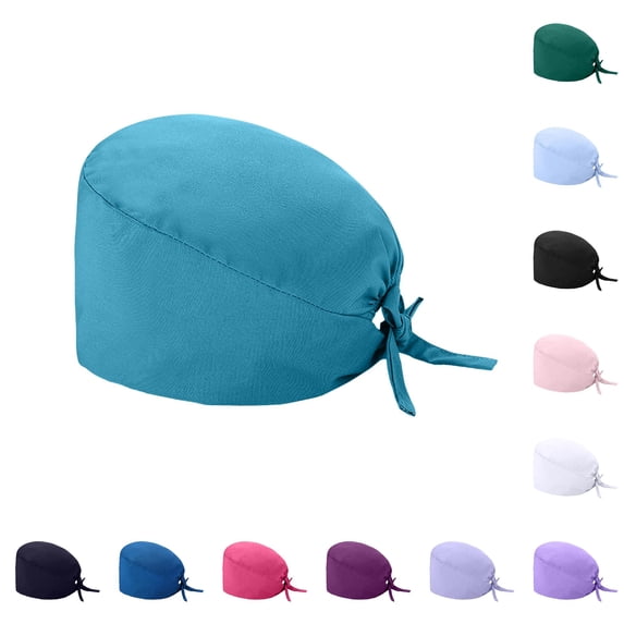 XIAOCHA Womens Solid Tie‑Back Scrub Cap Adjustable Breathable Working Medical Head Cover,B